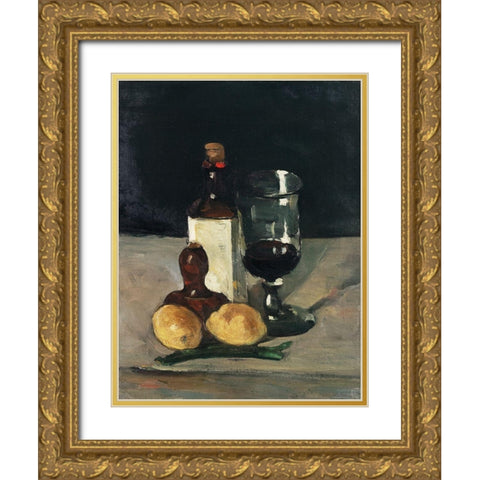 Still Life with Bottle, Glass, and Lemons Gold Ornate Wood Framed Art Print with Double Matting by Cezanne, Paul