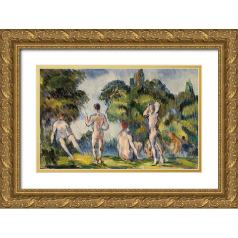 Bathers Gold Ornate Wood Framed Art Print with Double Matting by Cezanne, Paul