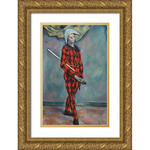 Harlequin Gold Ornate Wood Framed Art Print with Double Matting by Cezanne, Paul