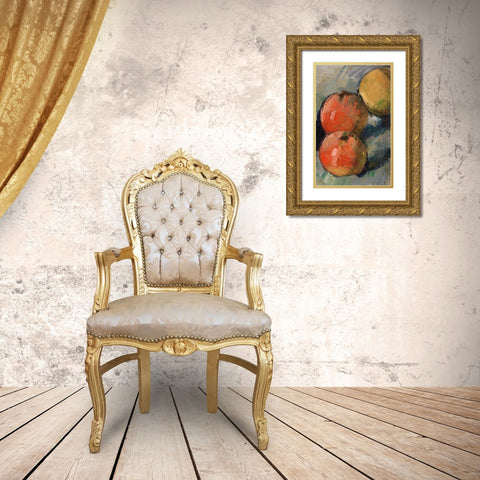 Three ApplesÂ  Gold Ornate Wood Framed Art Print with Double Matting by Cezanne, Paul