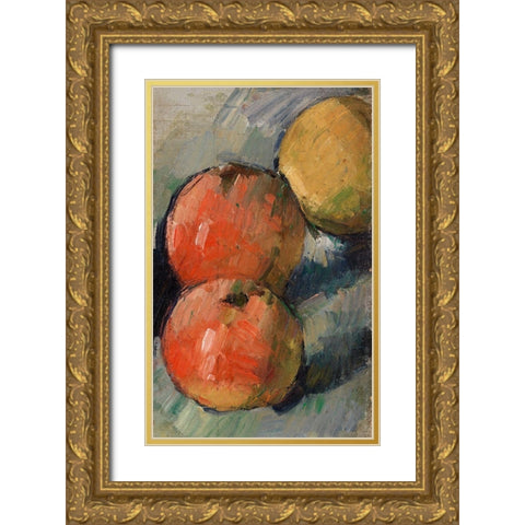 Three ApplesÂ  Gold Ornate Wood Framed Art Print with Double Matting by Cezanne, Paul