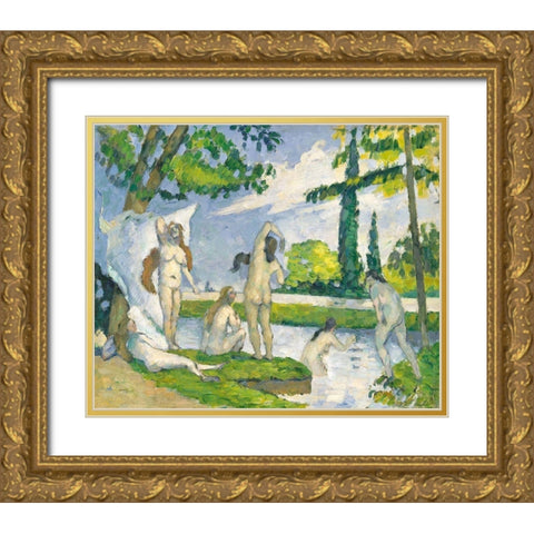 Bathers Gold Ornate Wood Framed Art Print with Double Matting by Cezanne, Paul