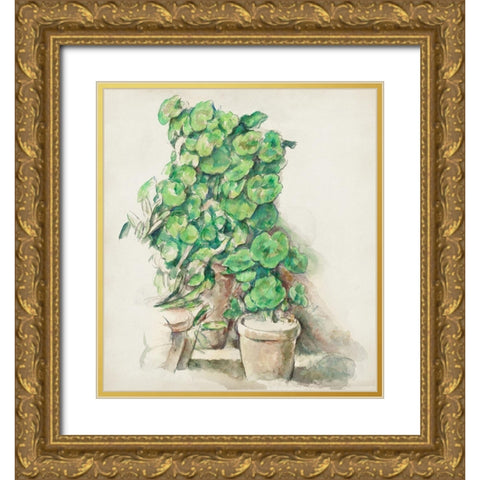 Geraniums Gold Ornate Wood Framed Art Print with Double Matting by Cezanne, Paul