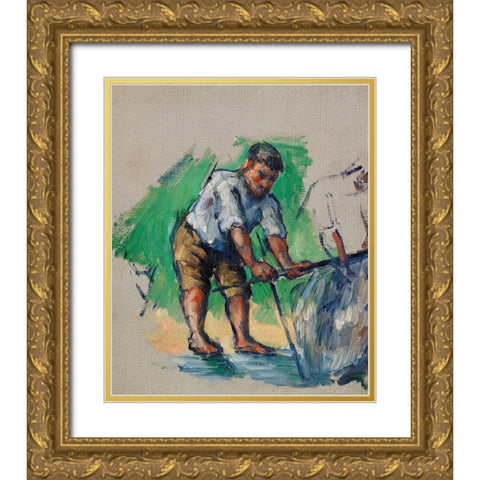 The Well Driller Gold Ornate Wood Framed Art Print with Double Matting by Cezanne, Paul