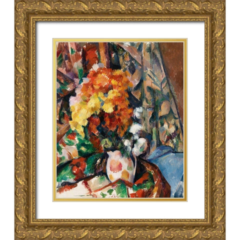 The Flowered Vase Gold Ornate Wood Framed Art Print with Double Matting by Cezanne, Paul