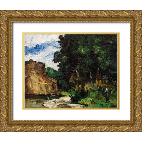 River Bend Gold Ornate Wood Framed Art Print with Double Matting by Cezanne, Paul