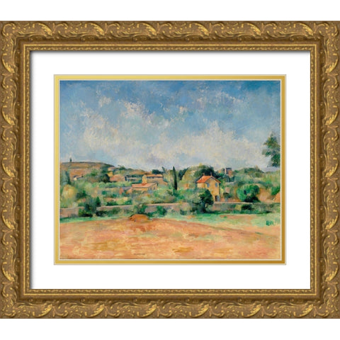 The Bellevue Plain, also called The Red Earth Gold Ornate Wood Framed Art Print with Double Matting by Cezanne, Paul