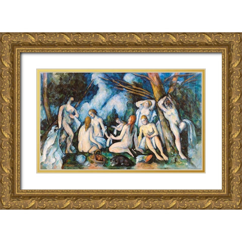 The Large Bathers Gold Ornate Wood Framed Art Print with Double Matting by Cezanne, Paul