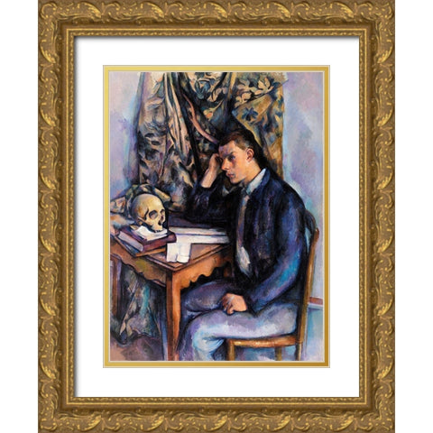 Young Man and SkullÂ  Gold Ornate Wood Framed Art Print with Double Matting by Cezanne, Paul