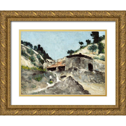 Landscape with Water Mill Gold Ornate Wood Framed Art Print with Double Matting by Cezanne, Paul