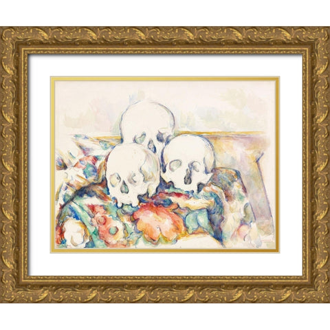 The Three SkullsÂ  Gold Ornate Wood Framed Art Print with Double Matting by Cezanne, Paul