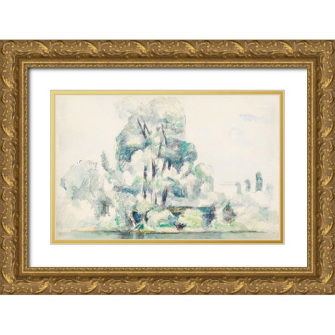 Banks of the Seine at MÃ©dan Gold Ornate Wood Framed Art Print with Double Matting by Cezanne, Paul