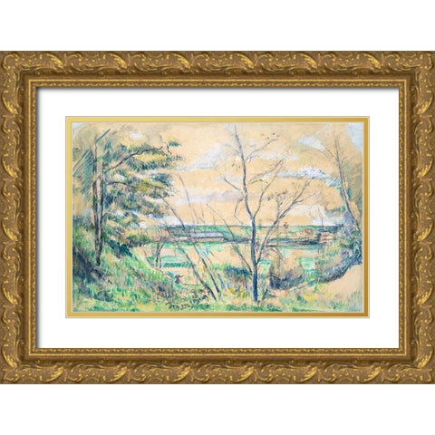 In the Oise Valley Gold Ornate Wood Framed Art Print with Double Matting by Cezanne, Paul