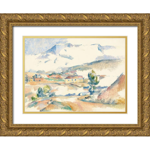 Montagne Sainte-Victoire, from near Gardanne Gold Ornate Wood Framed Art Print with Double Matting by Cezanne, Paul