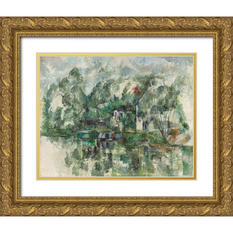 At the Waters Edge Gold Ornate Wood Framed Art Print with Double Matting by Cezanne, Paul