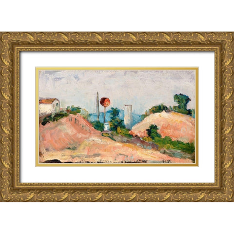 Railroad Cut Gold Ornate Wood Framed Art Print with Double Matting by Cezanne, Paul