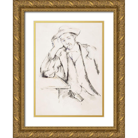 Leaning Smoker Gold Ornate Wood Framed Art Print with Double Matting by Cezanne, Paul