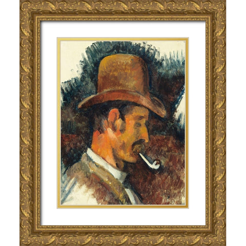Man with Pipe Gold Ornate Wood Framed Art Print with Double Matting by Cezanne, Paul