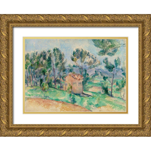 Hunting Cabin in Provence Gold Ornate Wood Framed Art Print with Double Matting by Cezanne, Paul