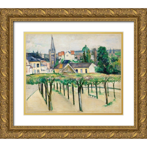 Village Square Gold Ornate Wood Framed Art Print with Double Matting by Cezanne, Paul