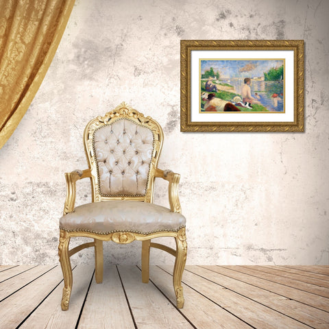 Final Study for â€œBathers at AsniÃ¨resâ€Â  Gold Ornate Wood Framed Art Print with Double Matting by Seurat, Georges
