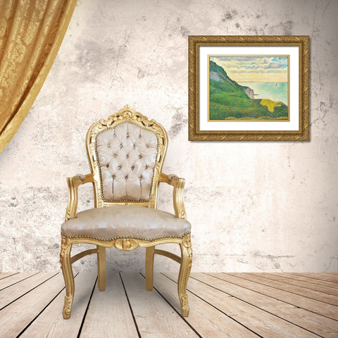 Seascape at Port-en-Bessin, Normandy Gold Ornate Wood Framed Art Print with Double Matting by Seurat, Georges