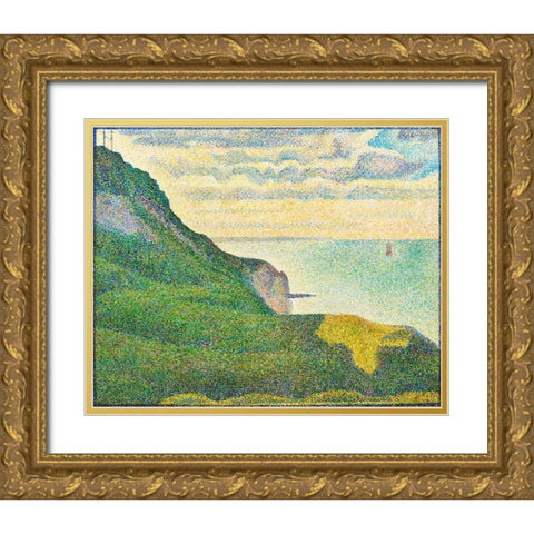 Seascape at Port-en-Bessin, Normandy Gold Ornate Wood Framed Art Print with Double Matting by Seurat, Georges