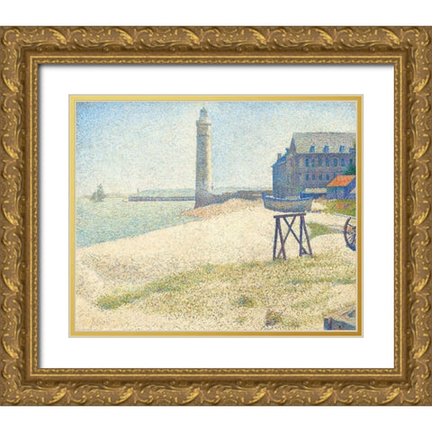 The Lighthouse at Honfleur Gold Ornate Wood Framed Art Print with Double Matting by Seurat, Georges
