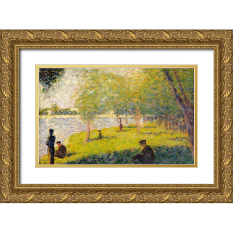 Study for a Sunday on La Grande Jatte Gold Ornate Wood Framed Art Print with Double Matting by Seurat, Georges