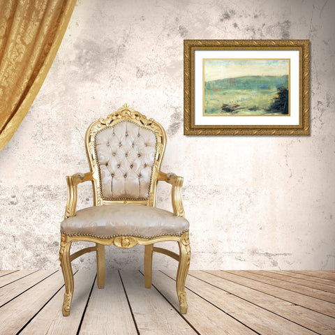 Landscape at Saint-OuenÂ  Gold Ornate Wood Framed Art Print with Double Matting by Seurat, Georges