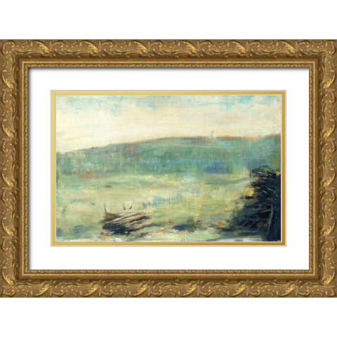 Landscape at Saint-OuenÂ  Gold Ornate Wood Framed Art Print with Double Matting by Seurat, Georges