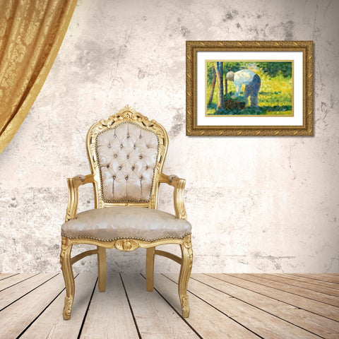 The Gardener Gold Ornate Wood Framed Art Print with Double Matting by Seurat, Georges