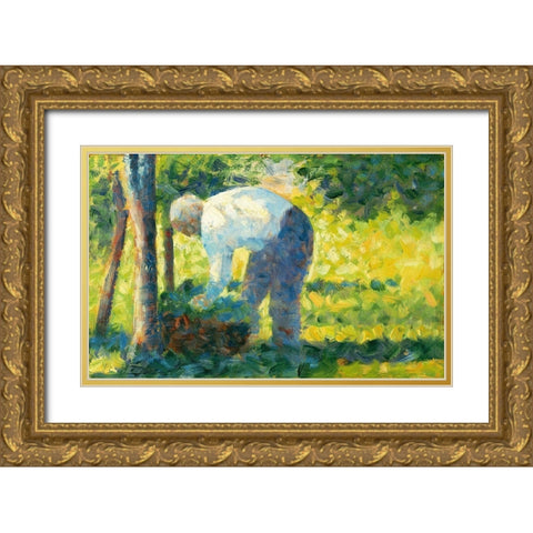 The Gardener Gold Ornate Wood Framed Art Print with Double Matting by Seurat, Georges