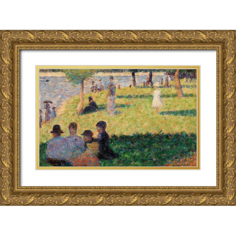 Group of Figures Gold Ornate Wood Framed Art Print with Double Matting by Seurat, Georges