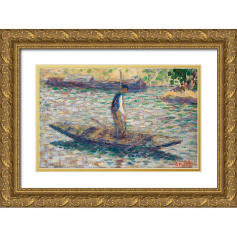 A Fisherman Gold Ornate Wood Framed Art Print with Double Matting by Seurat, Georges