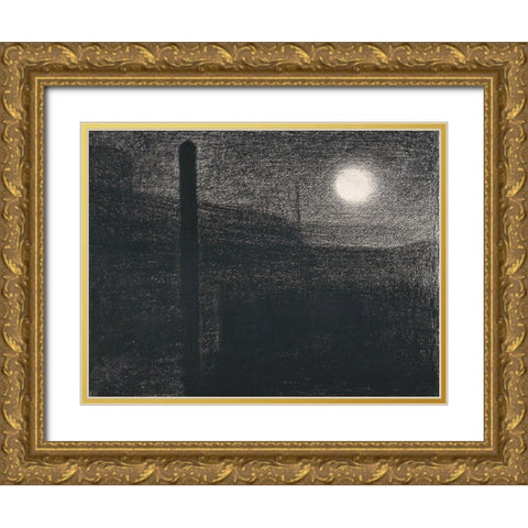 Courbevoie, Factories by MoonlightÂ  Gold Ornate Wood Framed Art Print with Double Matting by Seurat, Georges