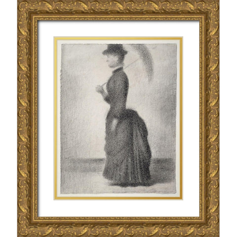 Woman Walking with a ParasolÂ  Gold Ornate Wood Framed Art Print with Double Matting by Seurat, Georges