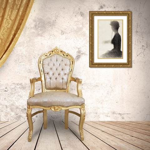 Seated Woman with a ParasolÂ  Gold Ornate Wood Framed Art Print with Double Matting by Seurat, Georges