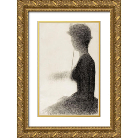 Seated Woman with a ParasolÂ  Gold Ornate Wood Framed Art Print with Double Matting by Seurat, Georges