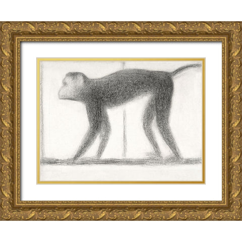 Monkey Gold Ornate Wood Framed Art Print with Double Matting by Seurat, Georges