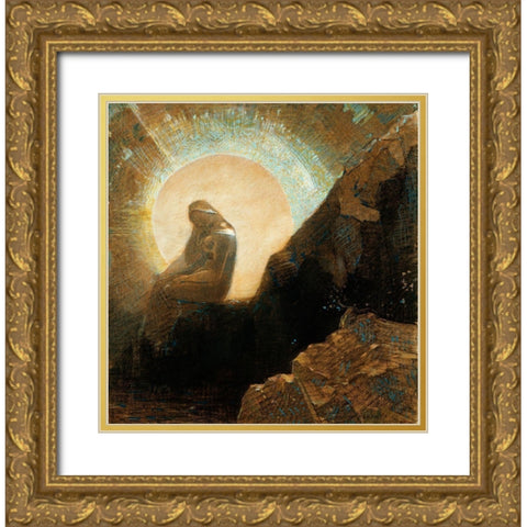 MelancholyÂ  Gold Ornate Wood Framed Art Print with Double Matting by Redon, Odilon