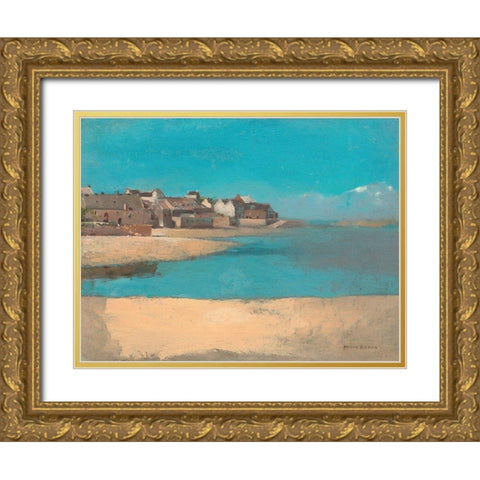 Village by the Sea in Brittany Gold Ornate Wood Framed Art Print with Double Matting by Redon, Odilon