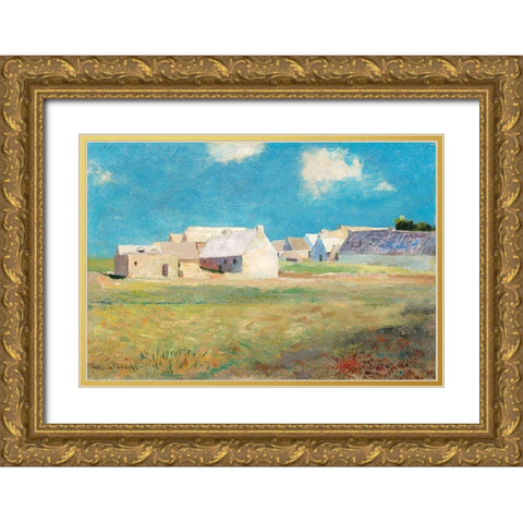 Breton Village Gold Ornate Wood Framed Art Print with Double Matting by Redon, Odilon