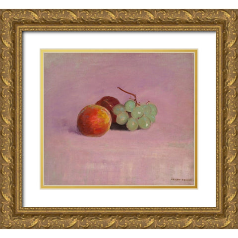 Still Life with Fruit Gold Ornate Wood Framed Art Print with Double Matting by Redon, Odilon