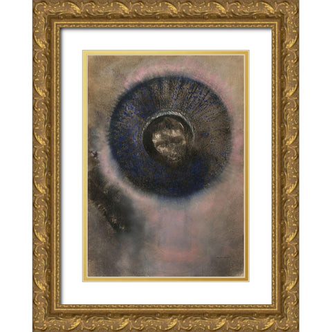 Head within an Aureole Gold Ornate Wood Framed Art Print with Double Matting by Redon, Odilon