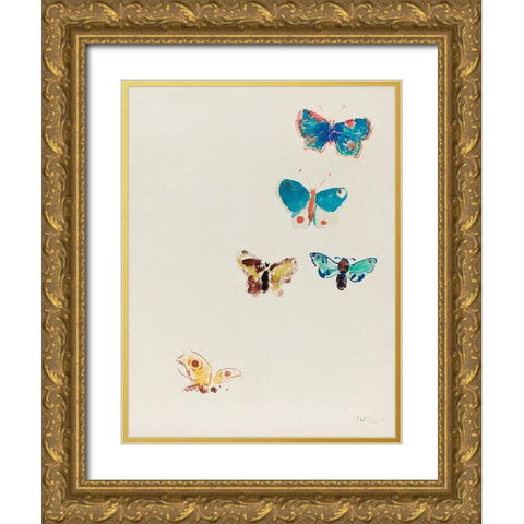 Five Butterflies Gold Ornate Wood Framed Art Print with Double Matting by Redon, Odilon