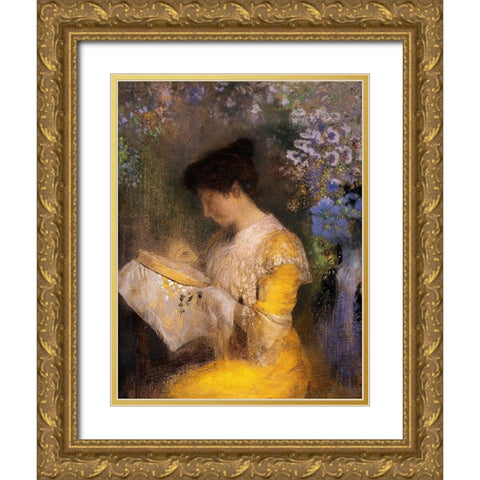 Madame Arthur Fontaine Gold Ornate Wood Framed Art Print with Double Matting by Redon, Odilon