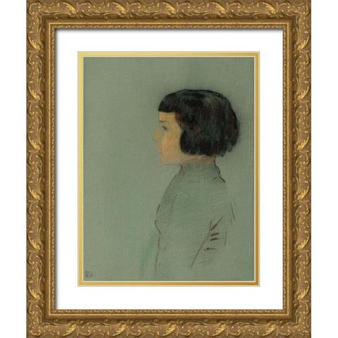 Young Woman in Profile Gold Ornate Wood Framed Art Print with Double Matting by Redon, Odilon