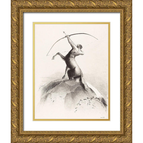 Centaur Aiming at the CloudsÂ  Gold Ornate Wood Framed Art Print with Double Matting by Redon, Odilon