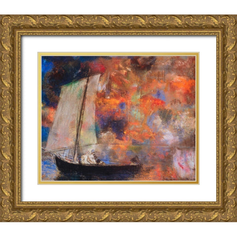 Flower Clouds Gold Ornate Wood Framed Art Print with Double Matting by Redon, Odilon